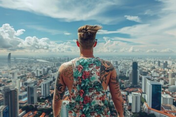 man in floral print t shirt