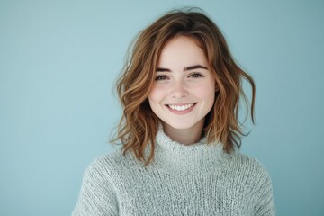 Fototapeta premium Woman with a warm and inviting smile, suitable for use in advertising or editorial content