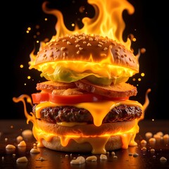 Levitation of a juicy tasty burger.