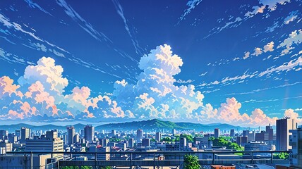 Cityscape landscape anime style Background