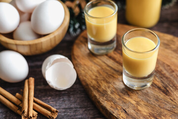 Rompope vanilla liqueur eggnog drink made with eggs in Mexico, traditional for Christmas season	