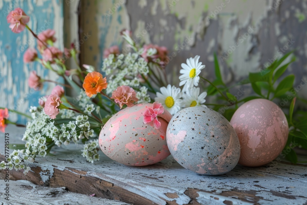 Poster a group of eggs sitting on a wooden table, ready for use or display
