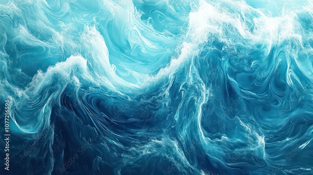 Poster abstract blue and white swirling pattern resembling ocean waves.