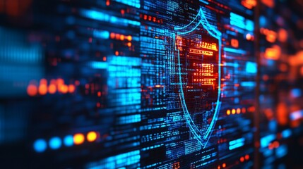 Obraz premium Digital shield with glowing code.