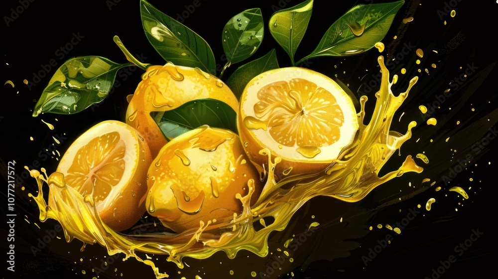 Poster a bundle of oranges getting juiced up