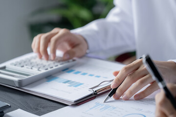 Fototapeta premium Business administrator analyzing information marketing and sales growth