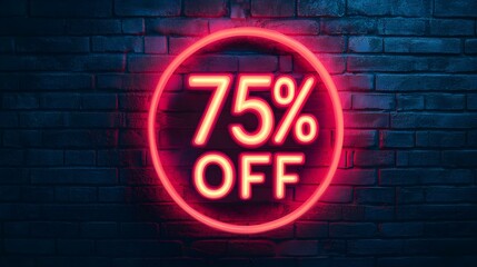 Obraz premium Peach Fuzz Neon '75% OFF' Sign on a Brick Wall
