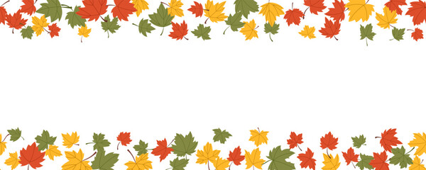 maple leaves flat style float decoration frame banner. fall and autumn leaves flying background