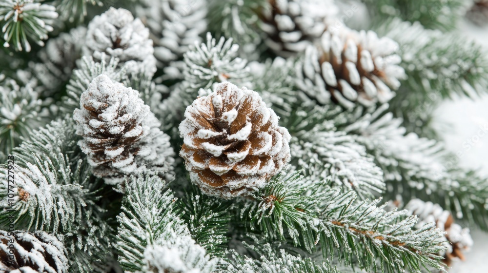 Poster close-up view of a pine tree covered in snow