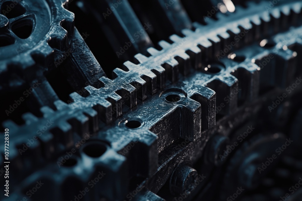 Poster close-up view of industrial machinery with visible gears and mechanisms