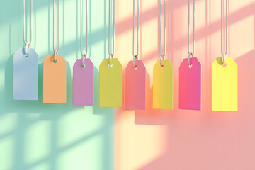 Colorful tags on pastel