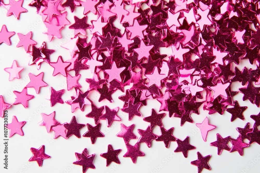 Poster a collection of shiny pink stars arranged neatly on a white surface