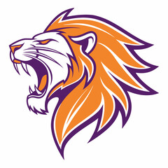 Obraz premium Abstract lion logo in bright orange and purple colors, on a white background