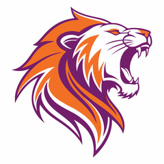 Obraz premium Abstract lion logo in bright orange and purple colors, on a white background
