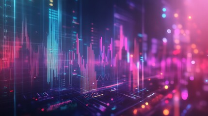 Abstract digital data visualization with glowing lines and bokeh lights