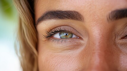  A close up of a woman's eyes with long eyelashes