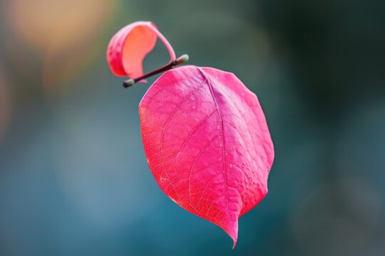 A lone pink leaf sticks out from the rest in this autumn image