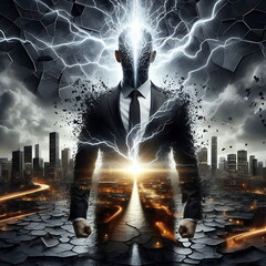 Creating a New Path in Business and Never Giving Up , New Technology , How to Make Money ,Smart , Cybersecurity , Superhero Businessman Facing Challenges ,Company Issues,  AI , 4K , Background