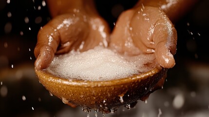 Fototapeta premium A person holding a bowl of sugar in their hands