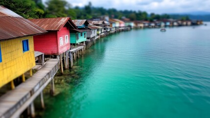 Fototapeta premium A row of colorful houses sitting on top of a body of water