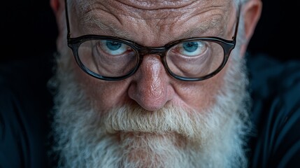 A close up of a man with a white beard and glasses