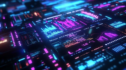 Obraz premium Futuristic Digital Interface with Neon Lights and Data Displays