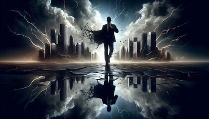 Creating a New Path in Business and Never Giving Up , New Technology , How to Make Money ,Smart , Cybersecurity , Superhero Businessman Facing Challenges ,Company Issues,  AI , 4K , Background