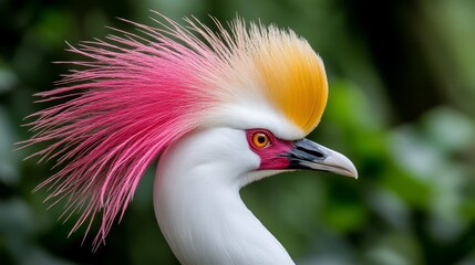 Fototapeta premium A white bird with a pink and yellow mohawk on its head