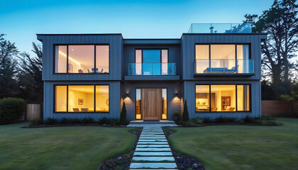 a house with a garden and a driveway leading to the front door
