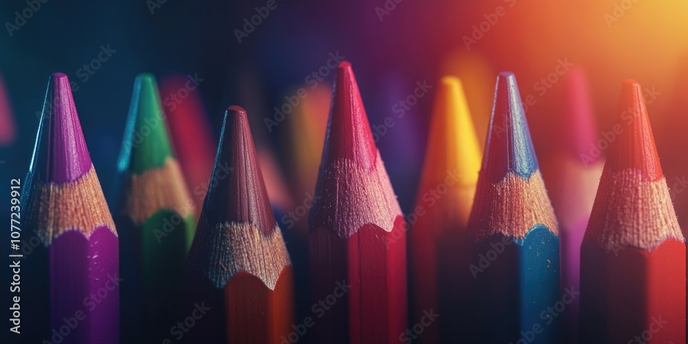 Poster A set of colorful pencils arranged neatly on a surface