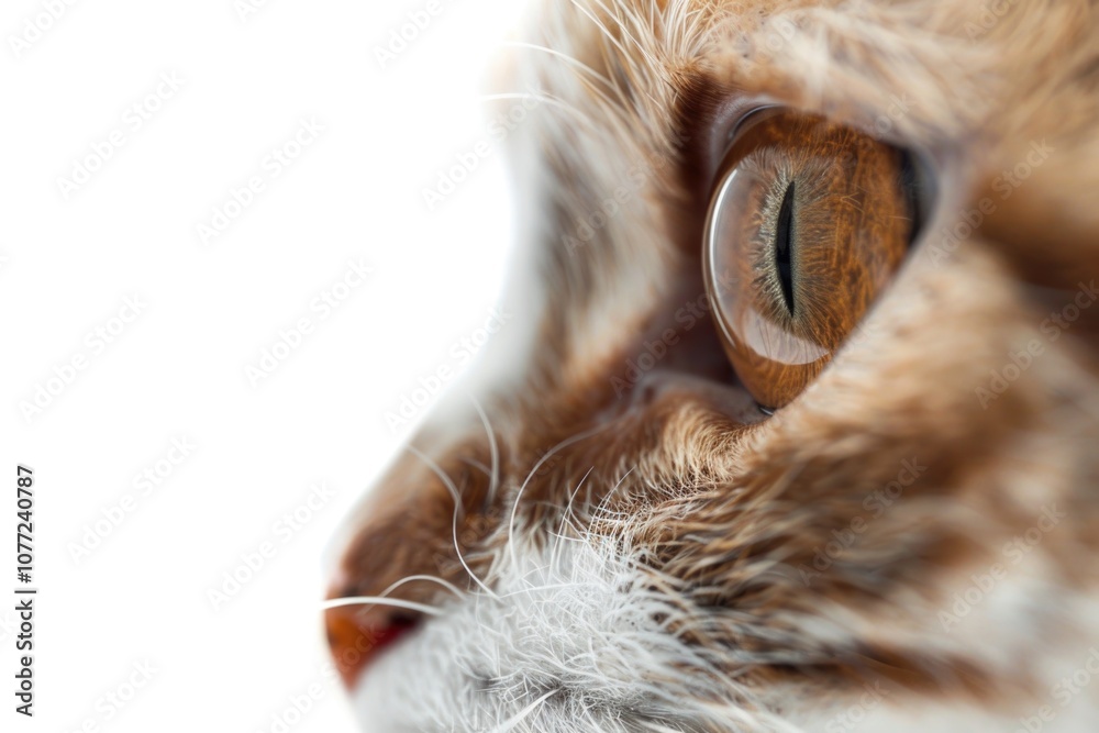 Poster a close-up image of a cat's eye on a white background
