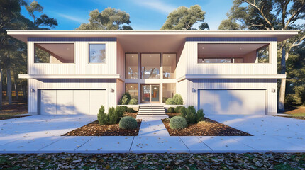 a house with a driveway that has a door that says quot the door quot
