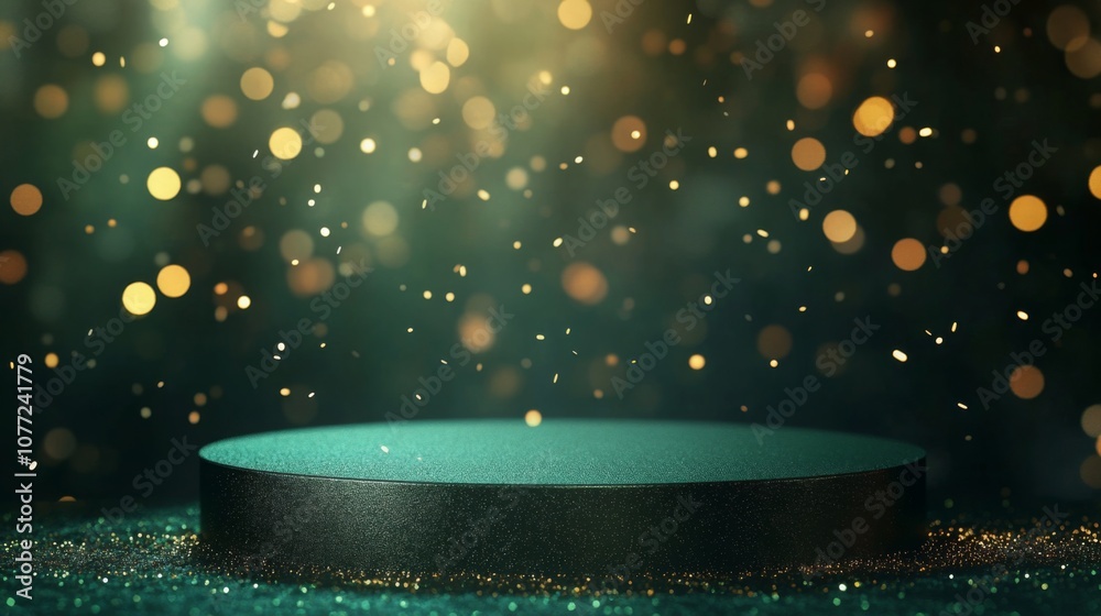 Poster A round platform sits under shimmering golden lights, surrounded by soft bokeh effects. The atmosphere conveys excitement and anticipation for an upcoming performance or celebration.