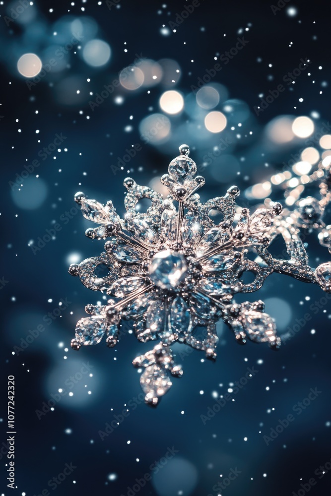 Poster a single snowflake on a blue background