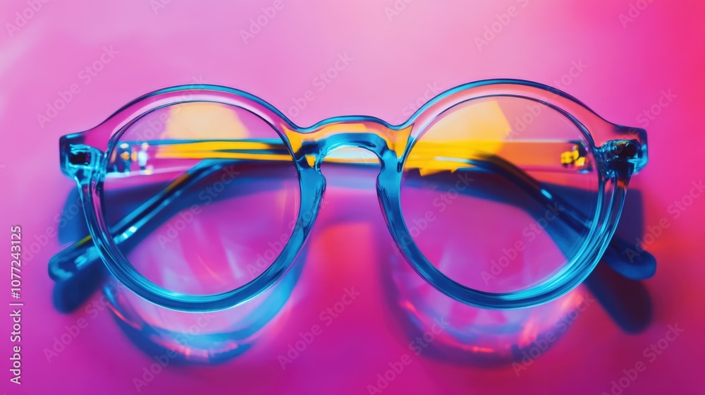 Poster a pair of glasses resting on a table surface