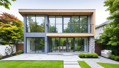 a house with a lot of windows and a driveway