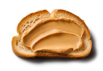 Slice of bread with peanut cream isolated