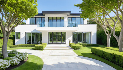 a white house with a balcony and a balcony with a view of the outside