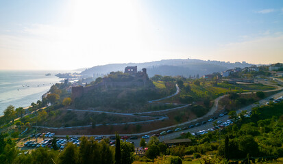 Eskihisar Castle in Gebze. Kocaeli City, Turkey. Aerial view with drone.