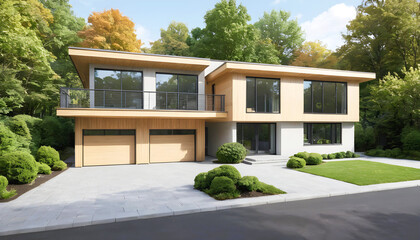 a house with a lot of windows and a driveway