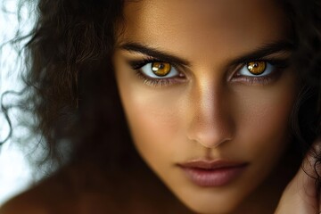Fototapeta premium A close up of a woman's face with yellow eyes