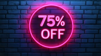 Obraz premium Pink Neon '75% OFF' Sign on a Brick Wall