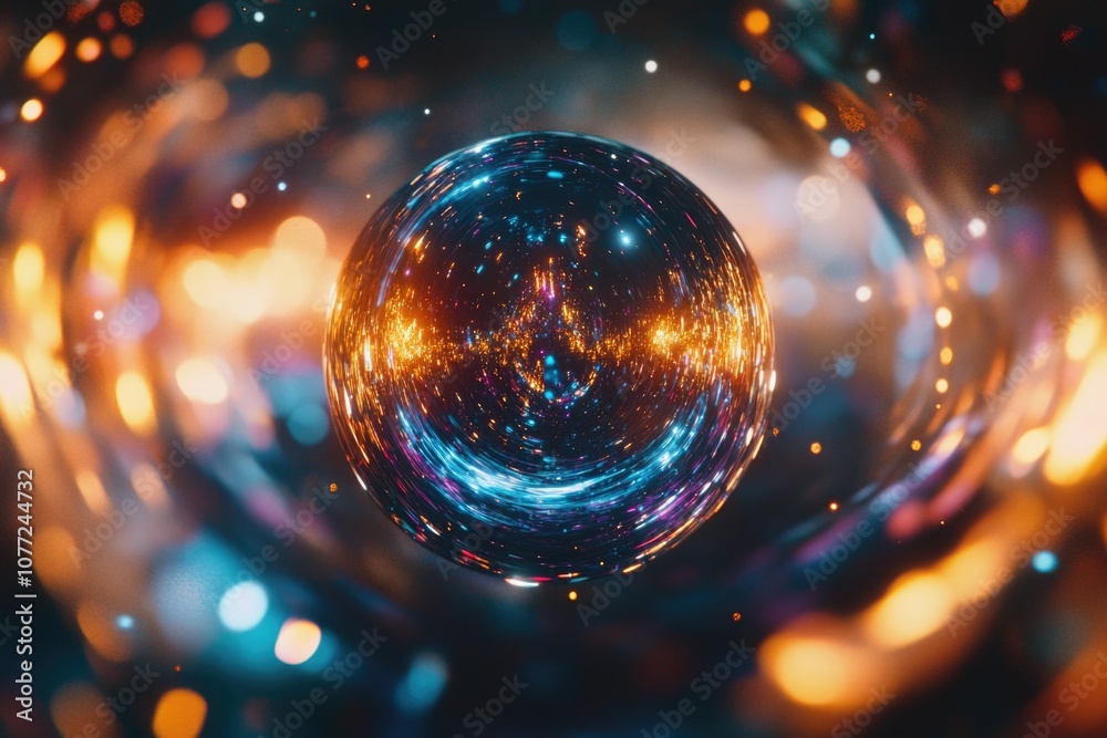 Poster a close-up of a glowing sphere surrounded by numerous lights