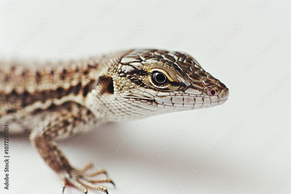 Poster a close-up view of a lizard on a white surface