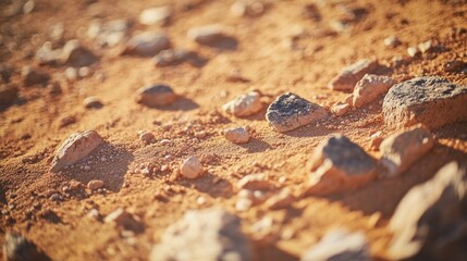 Close-up of rocky terrain with sandy surface.
