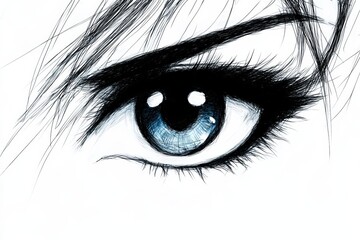 Fototapeta premium A drawing of a blue eye with long eyelashes