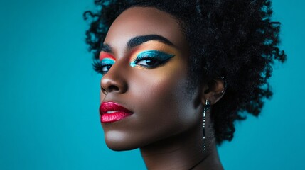 Portrait of a non-binary person with bold makeup