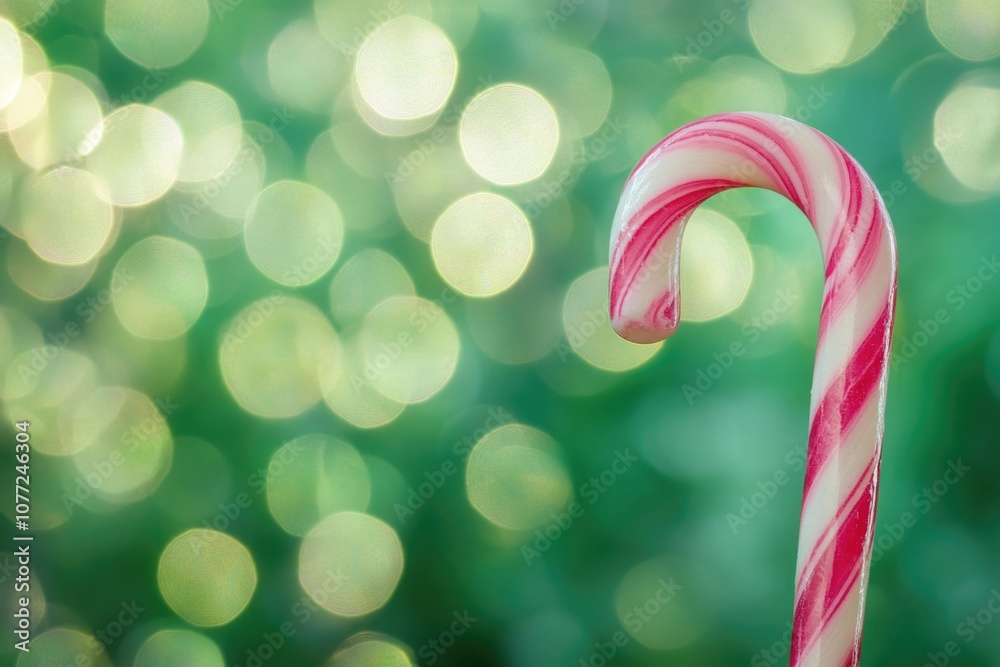 Poster a single candy cane resting on a table surface