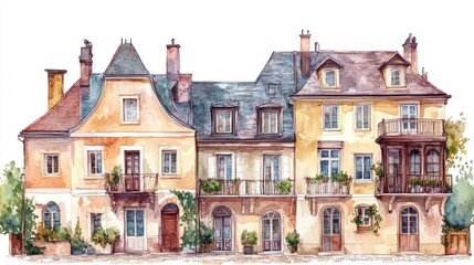 Fototapeta premium Watercolor Painting of European Townhouses
