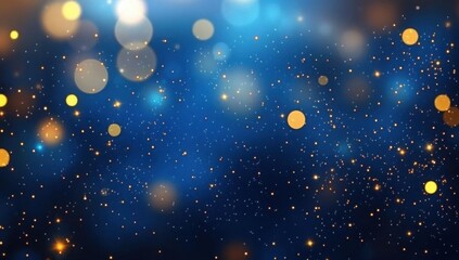 Fototapeta premium Abstract blurred bokeh lights on dark blue background - festive Christmas and new year holiday template with glittering defocused stars and sparkling effects